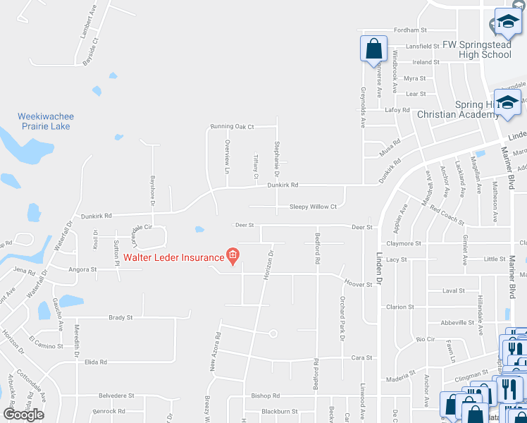 map of restaurants, bars, coffee shops, grocery stores, and more near 10074 Sleepy Willow Court in Spring Hill