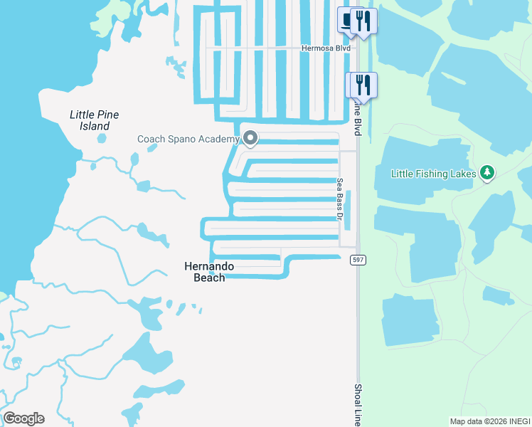 map of restaurants, bars, coffee shops, grocery stores, and more near 3439 Triggerfish Drive in Hernando Beach