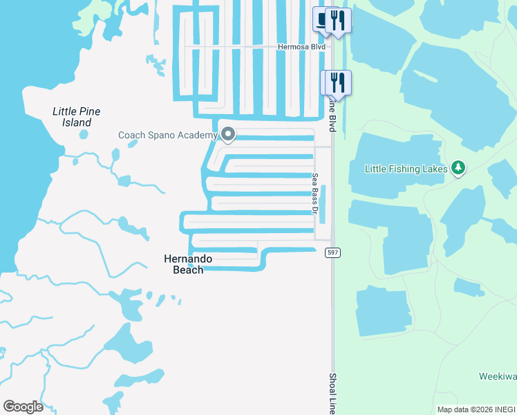 map of restaurants, bars, coffee shops, grocery stores, and more near 3495 Triggerfish Drive in Hernando Beach