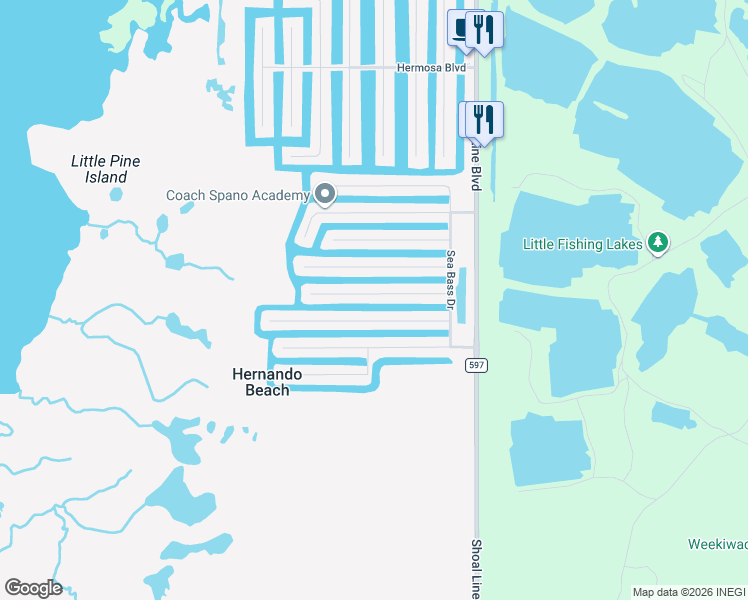map of restaurants, bars, coffee shops, grocery stores, and more near 3495 Triggerfish Drive in Hernando Beach