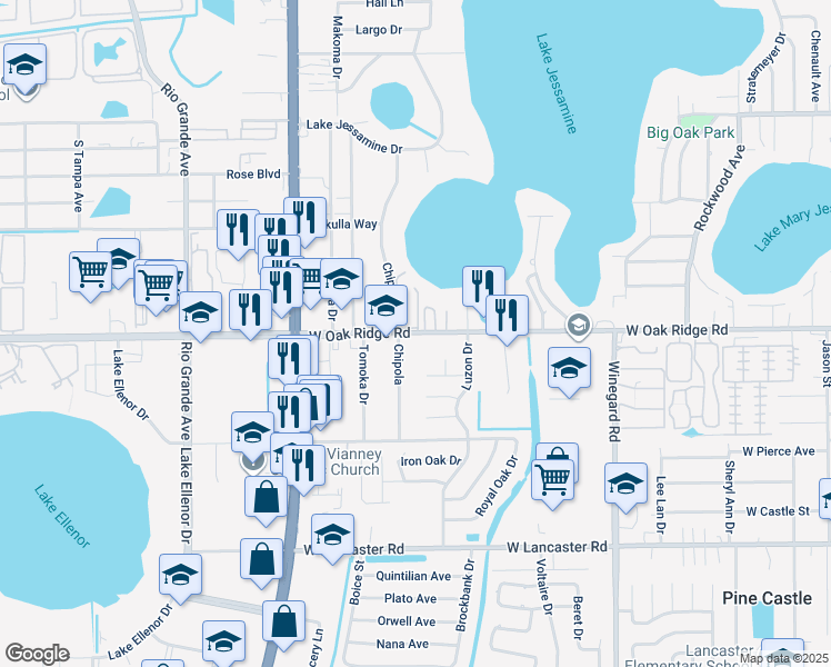map of restaurants, bars, coffee shops, grocery stores, and more near 5883 Cypress Shores Court in Orlando