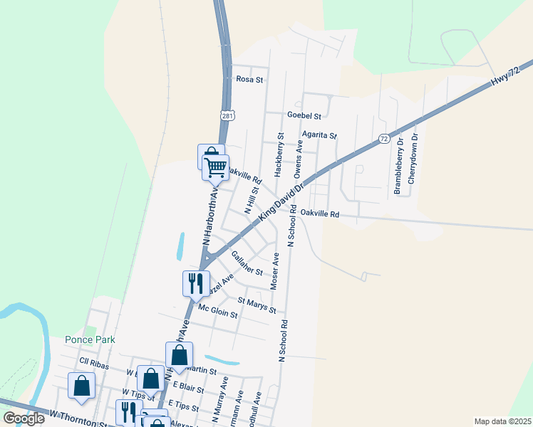 map of restaurants, bars, coffee shops, grocery stores, and more near 1403 King David Drive in Three Rivers