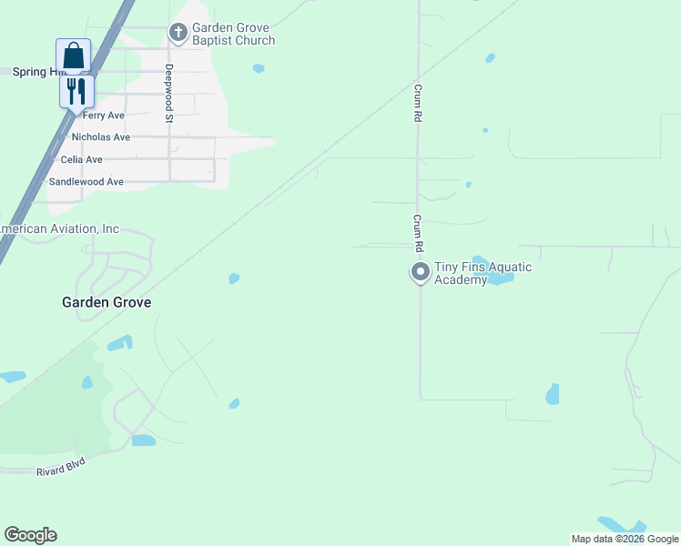 map of restaurants, bars, coffee shops, grocery stores, and more near 3031 Crum Road in Brooksville