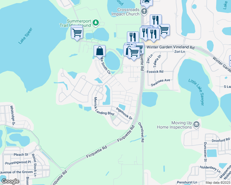 map of restaurants, bars, coffee shops, grocery stores, and more near 13719 Beckman Drive in Windermere