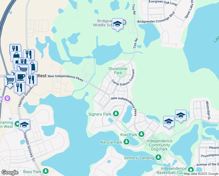 map of restaurants, bars, coffee shops, grocery stores, and more near 6233 Manuscript Street in Winter Garden