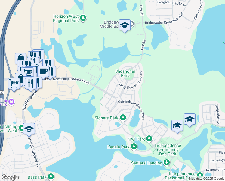 map of restaurants, bars, coffee shops, grocery stores, and more near 6238 Manuscript Street in Winter Garden