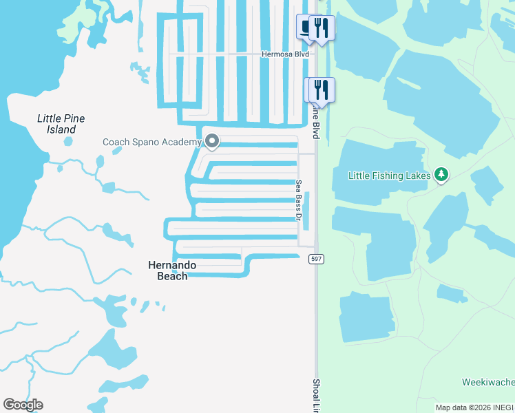 map of restaurants, bars, coffee shops, grocery stores, and more near 3495 Triggerfish Drive in Hernando Beach