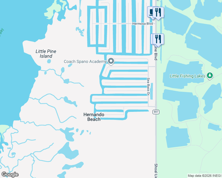 map of restaurants, bars, coffee shops, grocery stores, and more near 3391 Triggerfish Drive in Hernando Beach
