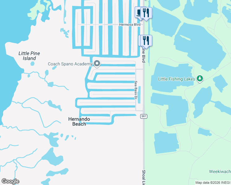 map of restaurants, bars, coffee shops, grocery stores, and more near 3495 Triggerfish Drive in Hernando Beach