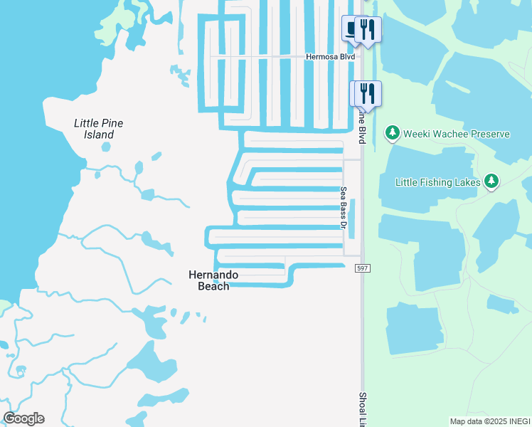 map of restaurants, bars, coffee shops, grocery stores, and more near 3439 Triggerfish Drive in Hernando Beach