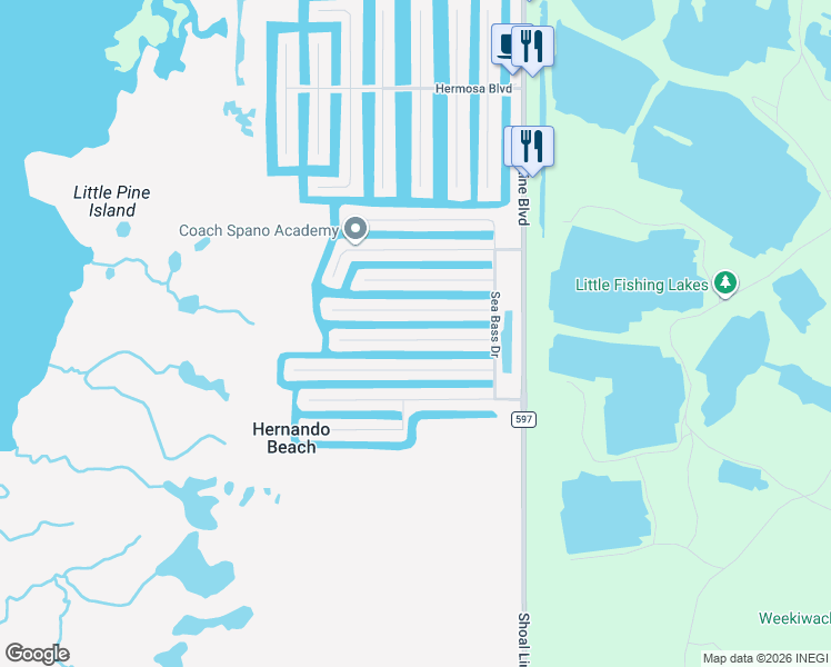 map of restaurants, bars, coffee shops, grocery stores, and more near 3495 Triggerfish Drive in Hernando Beach
