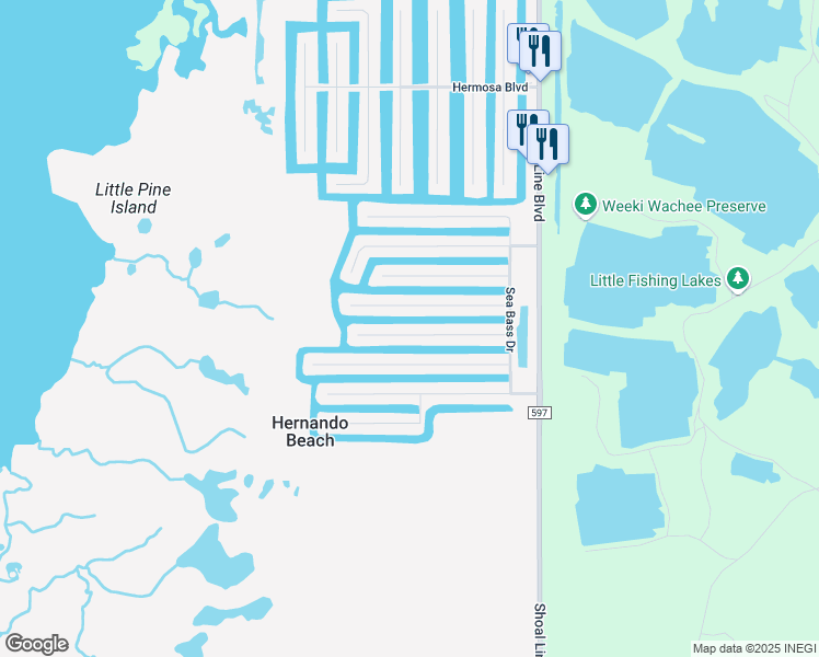 map of restaurants, bars, coffee shops, grocery stores, and more near 3439 Triggerfish Drive in Hernando Beach