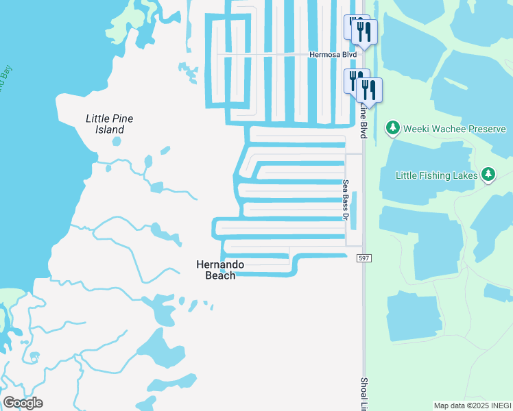 map of restaurants, bars, coffee shops, grocery stores, and more near 3391 Triggerfish Drive in Hernando Beach