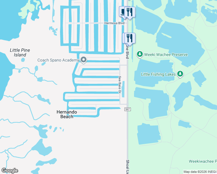 map of restaurants, bars, coffee shops, grocery stores, and more near 4017 Triggerfish Drive in Hernando Beach