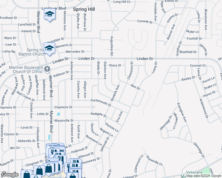 map of restaurants, bars, coffee shops, grocery stores, and more near 2478 Stanton Avenue in Spring Hill