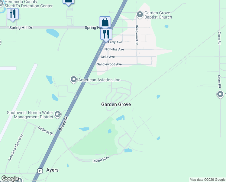 map of restaurants, bars, coffee shops, grocery stores, and more near 2757 Kingswood Circle in Brooksville