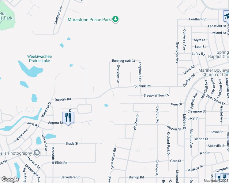 map of restaurants, bars, coffee shops, grocery stores, and more near 2449 Running Oak Court in Spring Hill