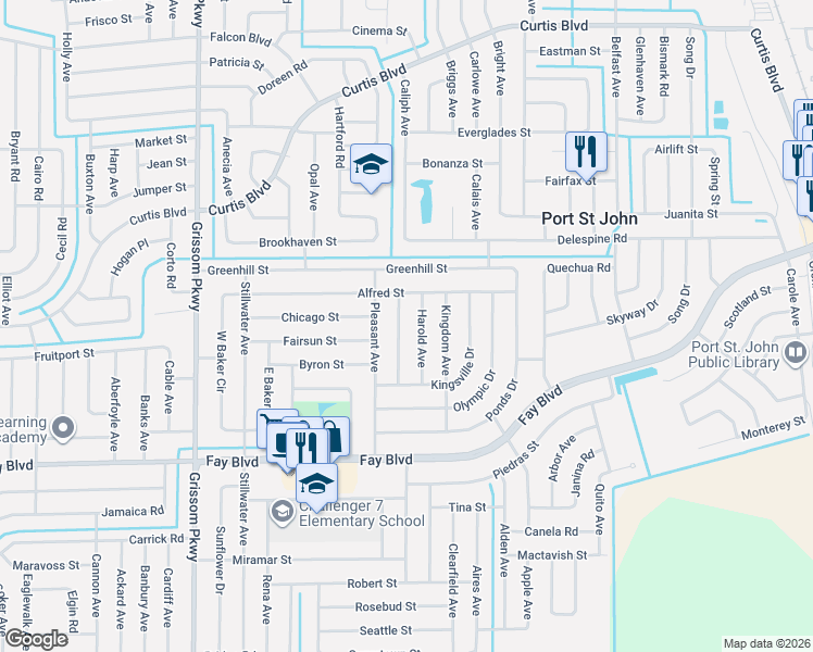 map of restaurants, bars, coffee shops, grocery stores, and more near 6495 Greenwood Avenue in Cocoa