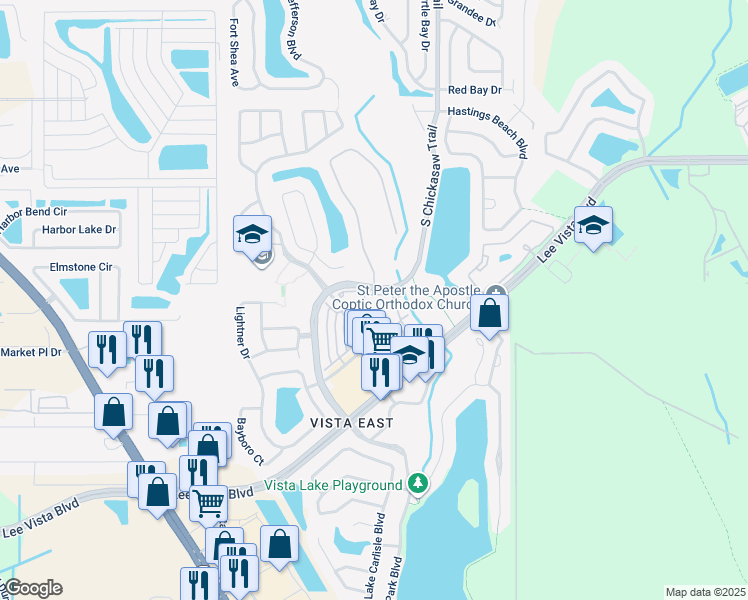 map of restaurants, bars, coffee shops, grocery stores, and more near 8660 Buccilli Drive in Orlando