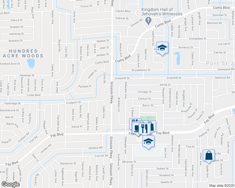 map of restaurants, bars, coffee shops, grocery stores, and more near 6538 West Baker Circle in Cocoa
