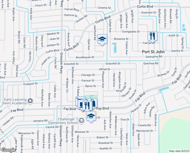 map of restaurants, bars, coffee shops, grocery stores, and more near 4748 Fairsun Street in Cocoa
