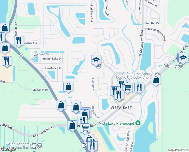 map of restaurants, bars, coffee shops, grocery stores, and more near 6180 Glenn Cliff Way in Orlando