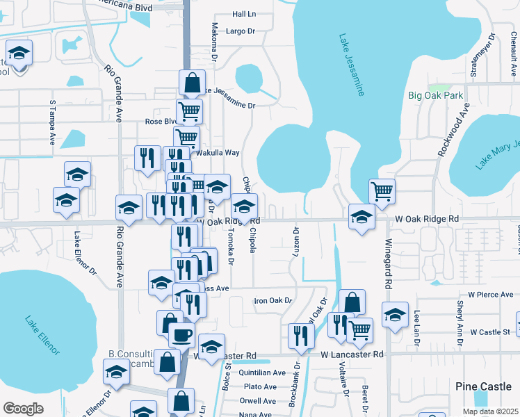 map of restaurants, bars, coffee shops, grocery stores, and more near 5883 Cypress Shores Court in Orlando