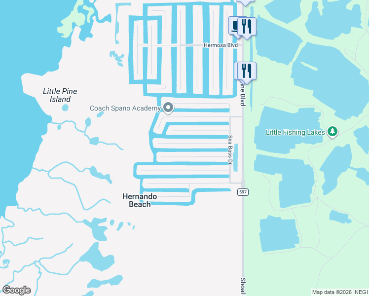 map of restaurants, bars, coffee shops, grocery stores, and more near 3439 Triggerfish Drive in Hernando Beach