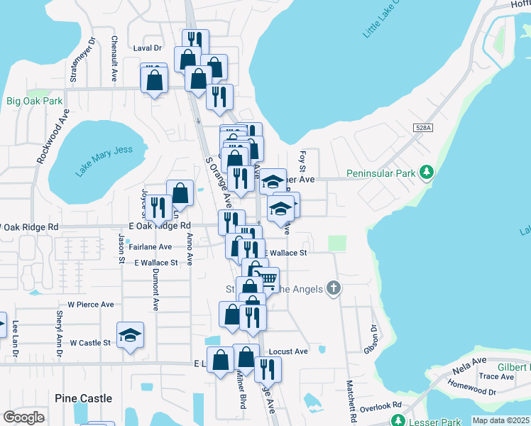 map of restaurants, bars, coffee shops, grocery stores, and more near 905 Waltham Avenue in Orlando