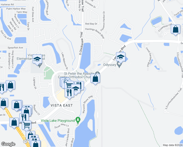 map of restaurants, bars, coffee shops, grocery stores, and more near 8951 Lee Vista Boulevard in Orlando