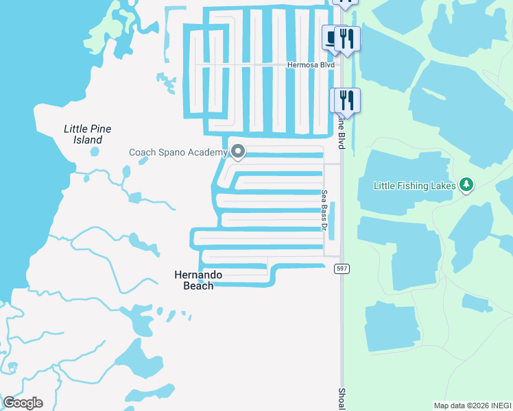 map of restaurants, bars, coffee shops, grocery stores, and more near 3439 Triggerfish Drive in Hernando Beach