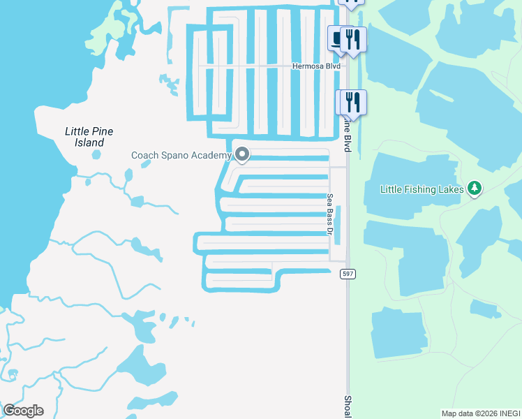 map of restaurants, bars, coffee shops, grocery stores, and more near 3456 Sheephead Drive in Hernando Beach