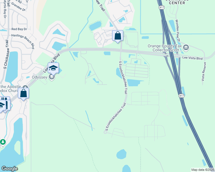 map of restaurants, bars, coffee shops, grocery stores, and more near 9684 Doris Lane in Orlando