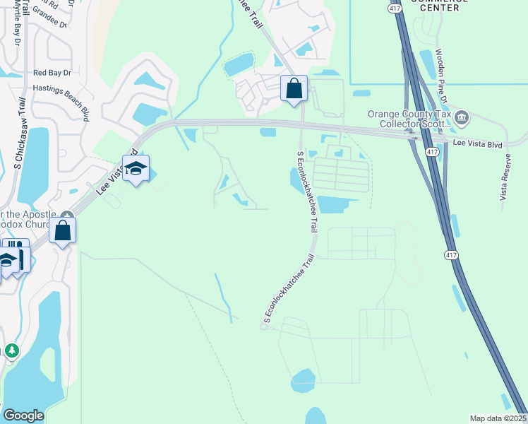map of restaurants, bars, coffee shops, grocery stores, and more near 9684 Doris Lane in Orlando