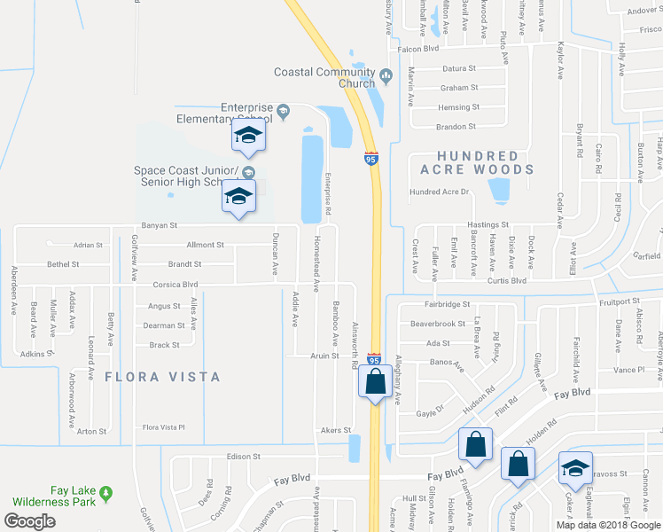 map of restaurants, bars, coffee shops, grocery stores, and more near 6598 Bamboo Avenue in Cocoa