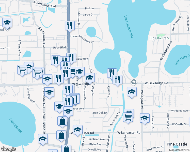 map of restaurants, bars, coffee shops, grocery stores, and more near 5812 Chipola Circle in Orlando