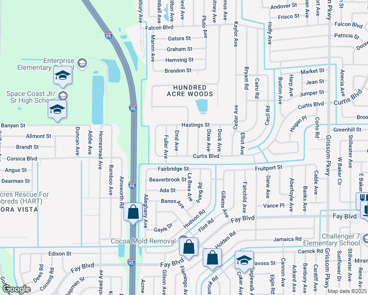 map of restaurants, bars, coffee shops, grocery stores, and more near 6603 Emil Avenue in Cocoa