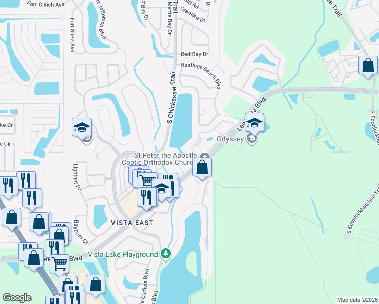 map of restaurants, bars, coffee shops, grocery stores, and more near 9013 Lee Vista Boulevard in Orlando