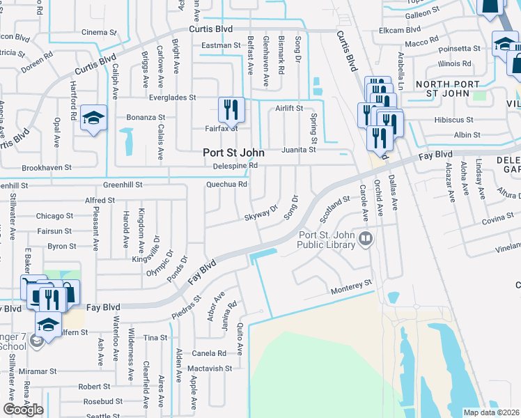map of restaurants, bars, coffee shops, grocery stores, and more near 4226 Havana Drive in Cocoa