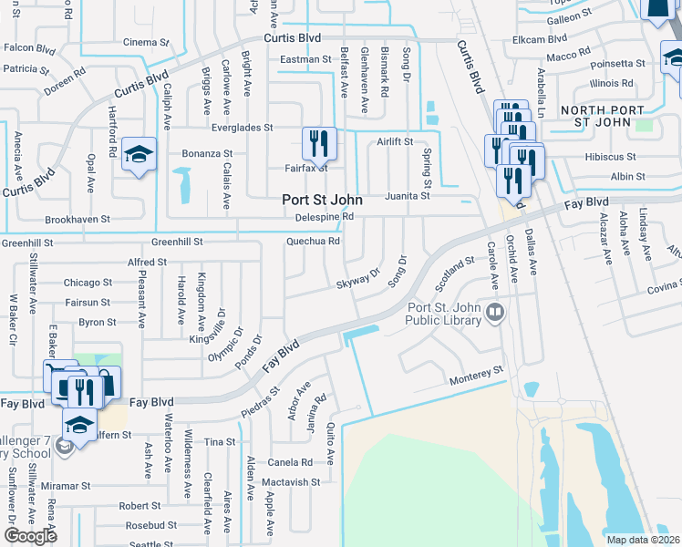 map of restaurants, bars, coffee shops, grocery stores, and more near 6555 Beggs Terrace in Cocoa