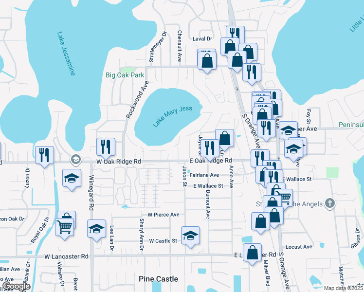 map of restaurants, bars, coffee shops, grocery stores, and more near 49 Parkwood Place in Orlando