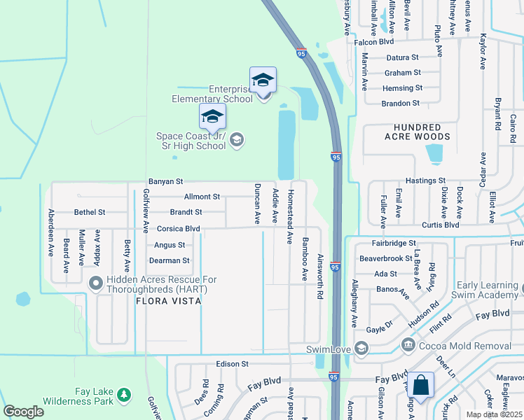 map of restaurants, bars, coffee shops, grocery stores, and more near 6605 Duncan Avenue in Cocoa