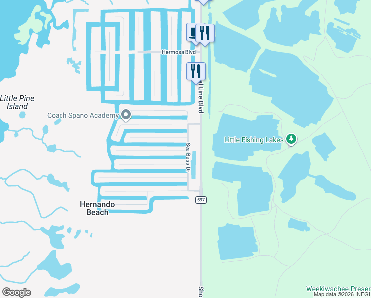 map of restaurants, bars, coffee shops, grocery stores, and more near 4066 Cobia Drive in Hernando Beach