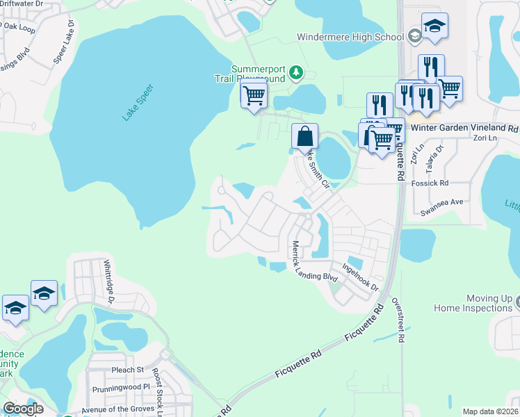 map of restaurants, bars, coffee shops, grocery stores, and more near 13820 Eden Isle Boulevard in Windermere