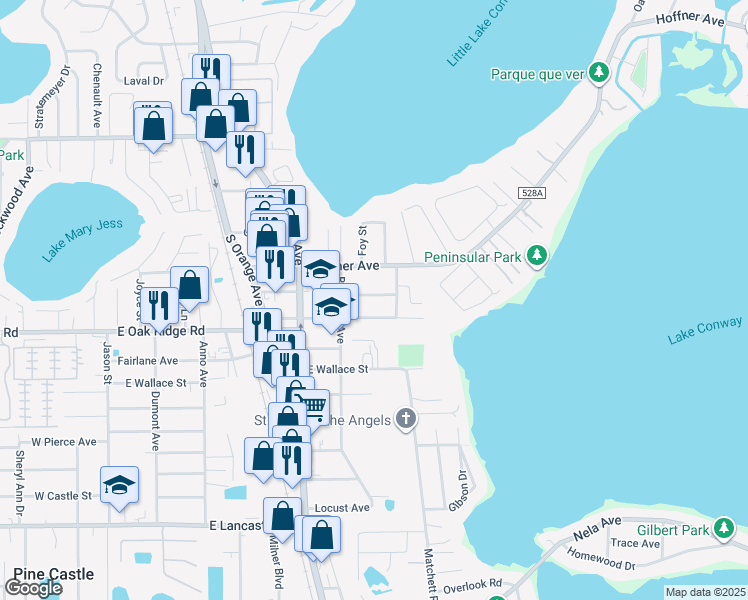 map of restaurants, bars, coffee shops, grocery stores, and more near 1033 Wilks Avenue in Orlando