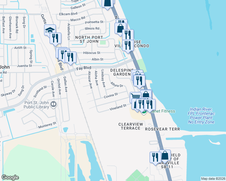 map of restaurants, bars, coffee shops, grocery stores, and more near 1177 Applin Lane in Cocoa