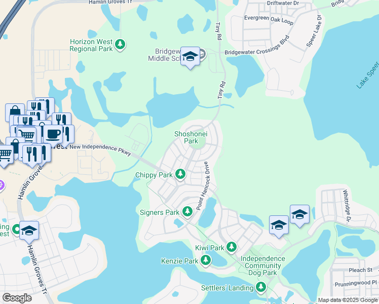 map of restaurants, bars, coffee shops, grocery stores, and more near 6108 Lewis and Clark Avenue in Winter Garden