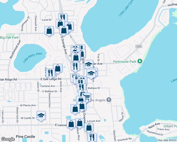 map of restaurants, bars, coffee shops, grocery stores, and more near 905 Waltham Avenue in Orlando