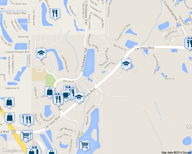 map of restaurants, bars, coffee shops, grocery stores, and more near 9013 Lee Vista Boulevard in Orlando