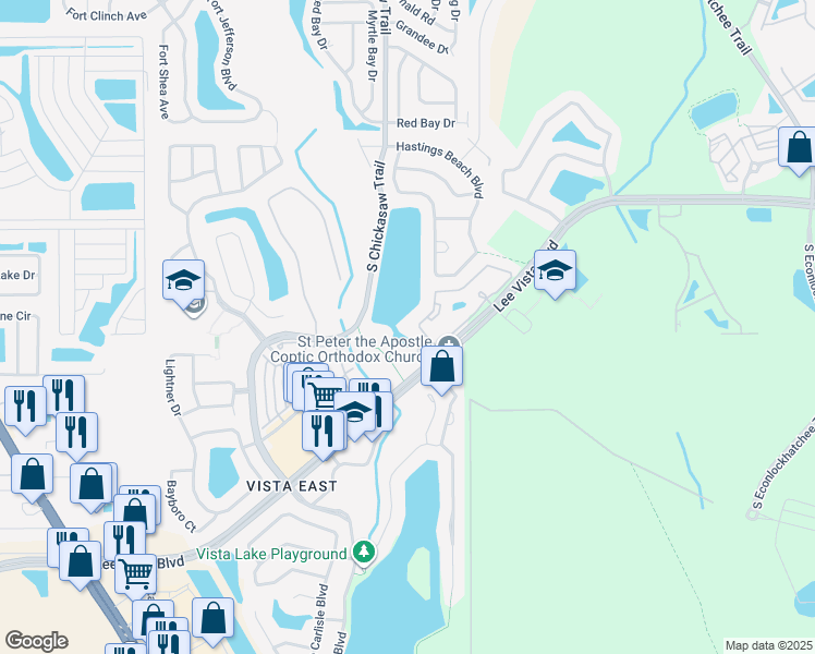 map of restaurants, bars, coffee shops, grocery stores, and more near 9013 Lee Vista Boulevard in Orlando